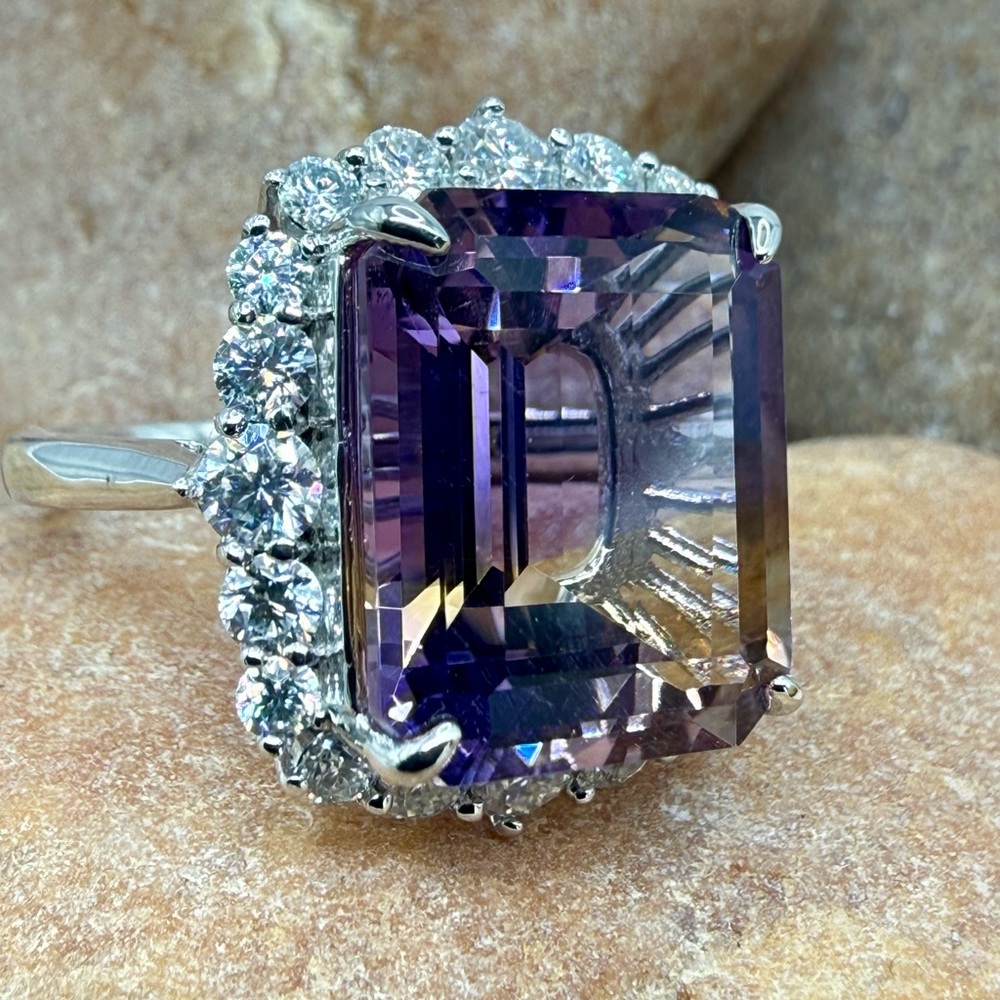 10.6ctw Ametrine Moissanite Halo Ring 925 Sz 5 Statement Ring Cocktail Luxury - Picture 2 of 16